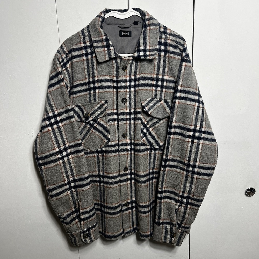 RDI Flannel Shirt Mens L Gray Long Sleeve Button Jacket Rugged Heavyweight Camp
